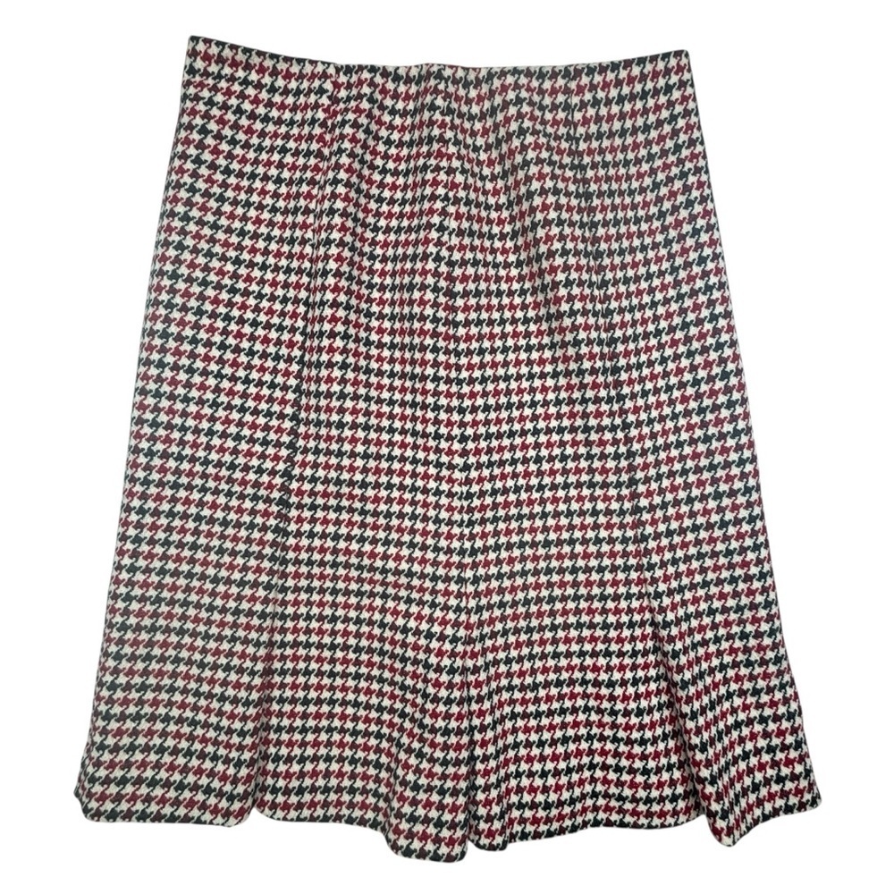 Talbots Women Red Black Houndstooth Wool Pleated Straight A Line Peplum Skirt 10 - Picture 1 of 13
